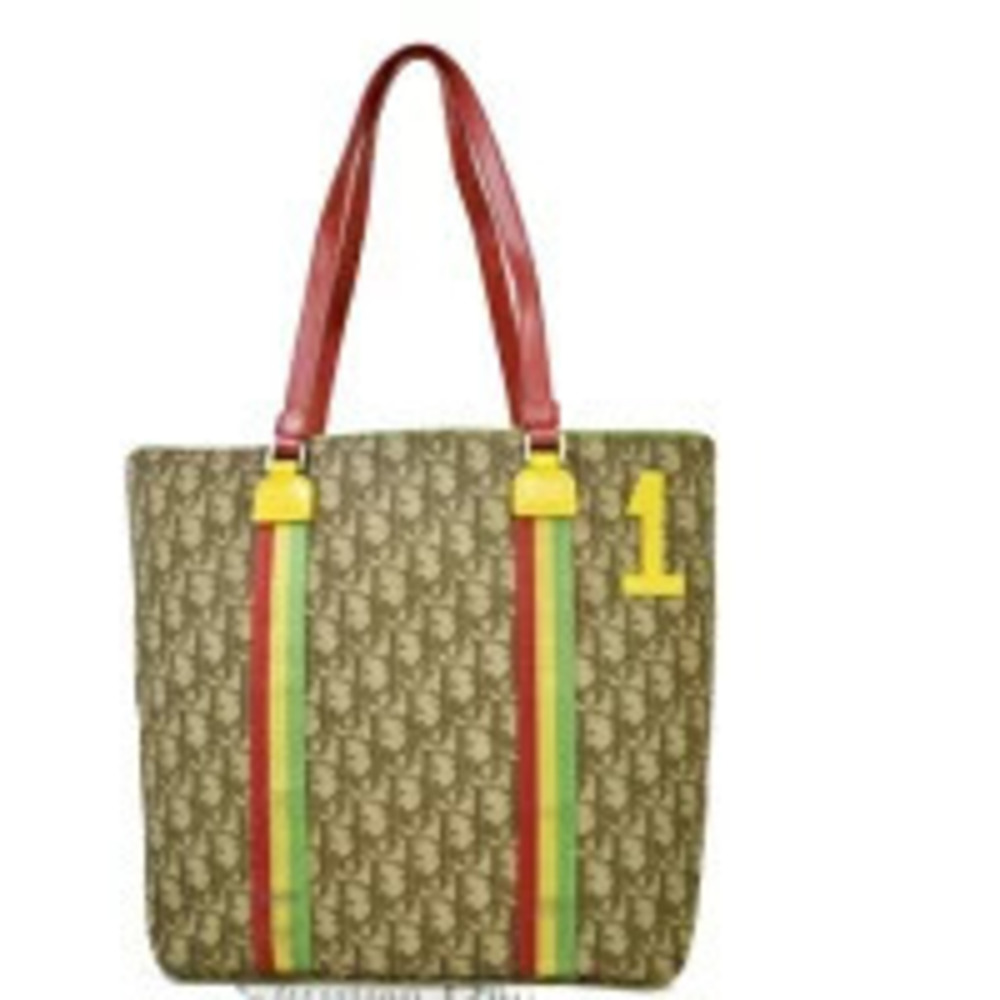 Christian Dior Trotter Tote Bag Shoulder Rasta Brown Leather